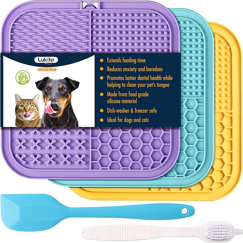 LUKITO Lick Mat for Dogs and Cats, Licking Mat with Suction Cups for Dog Anxiety Relief, Cat Peanut Butter Lick Pad for Boredom Reducer, Enrichment Toy, Treat Mat for Bathing Grooming (Large-3 Pack) - Image 1